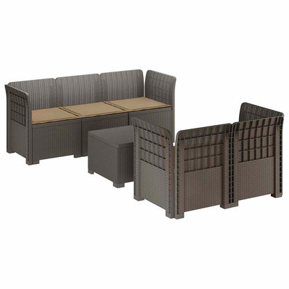 Divano da Giardino 5 Posti con Cuscini Stile Rattan PP | homemem39