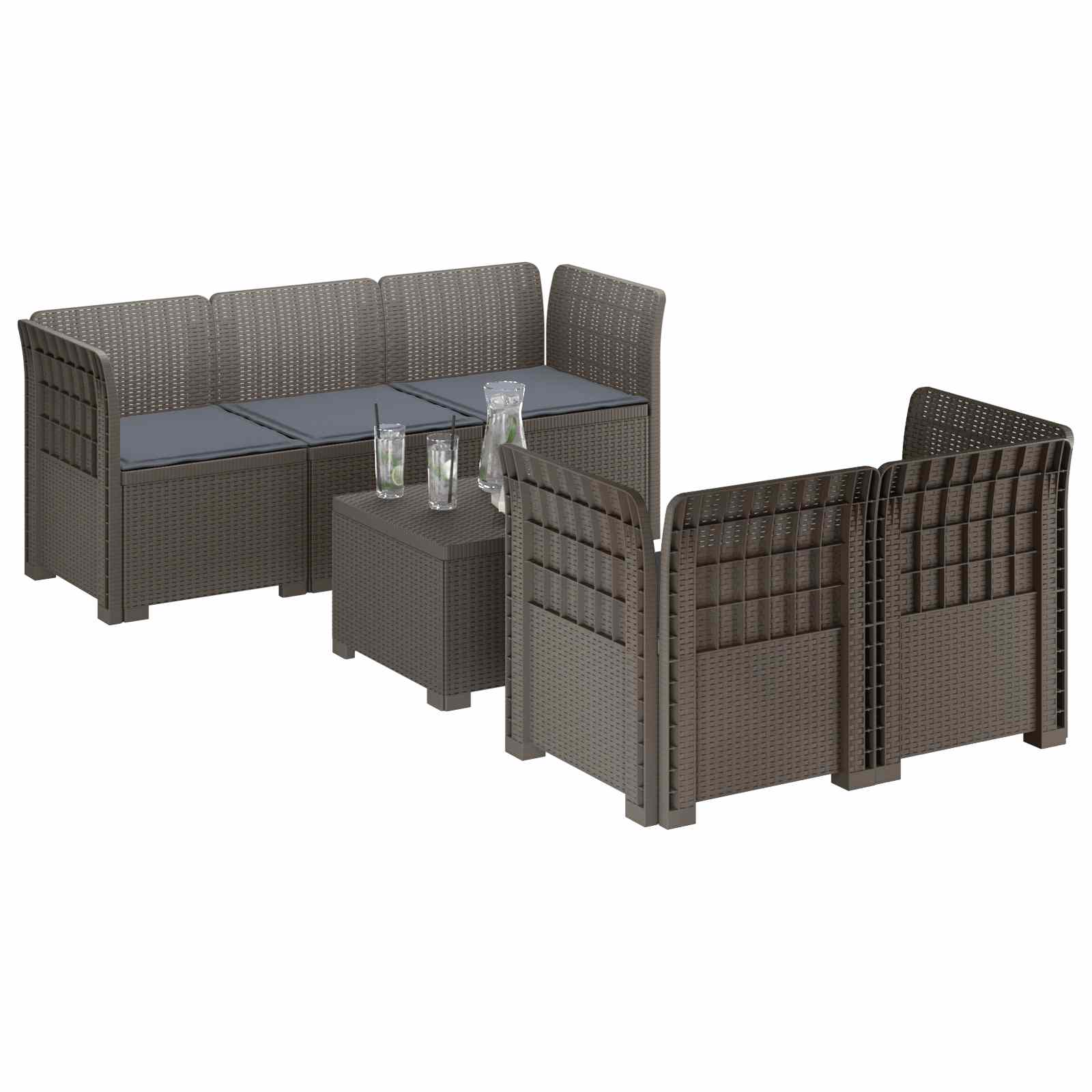 Divano da Giardino 5 Posti con Cuscini Stile Rattan PP | homemem39