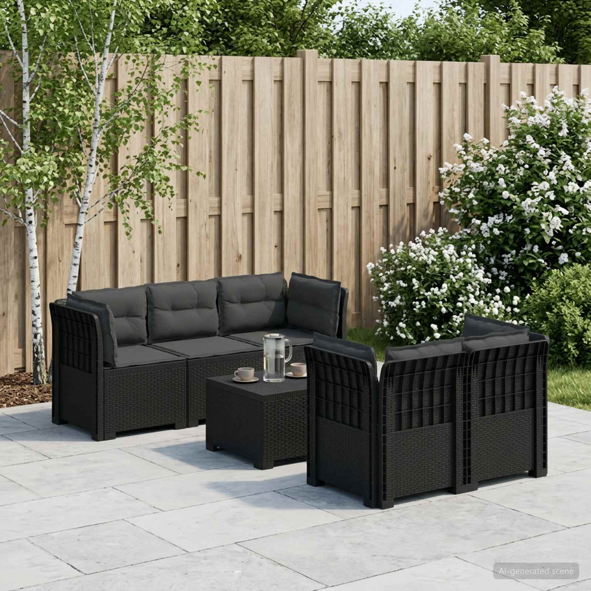 Divano da Giardino 5 Posti con Cuscini Stile Rattan PP | homemem39