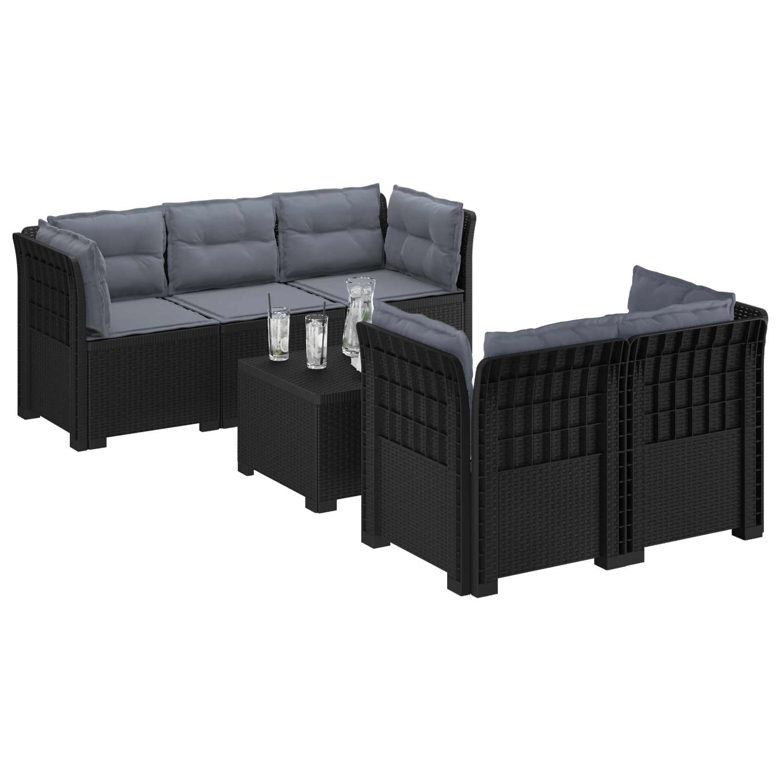 Divano da Giardino 5 Posti con Cuscini Stile Rattan PP | homemem39