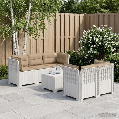 Divano da Giardino 5 Posti con Cuscini Stile Rattan PP Bianco | homemem39