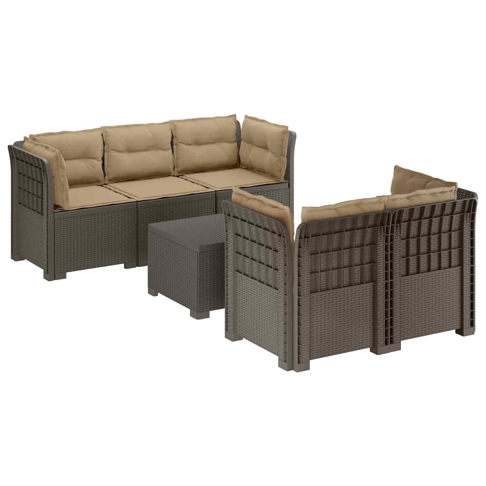 Divano da Giardino 5 Posti con Cuscini Stile Rattan PP | homemem39