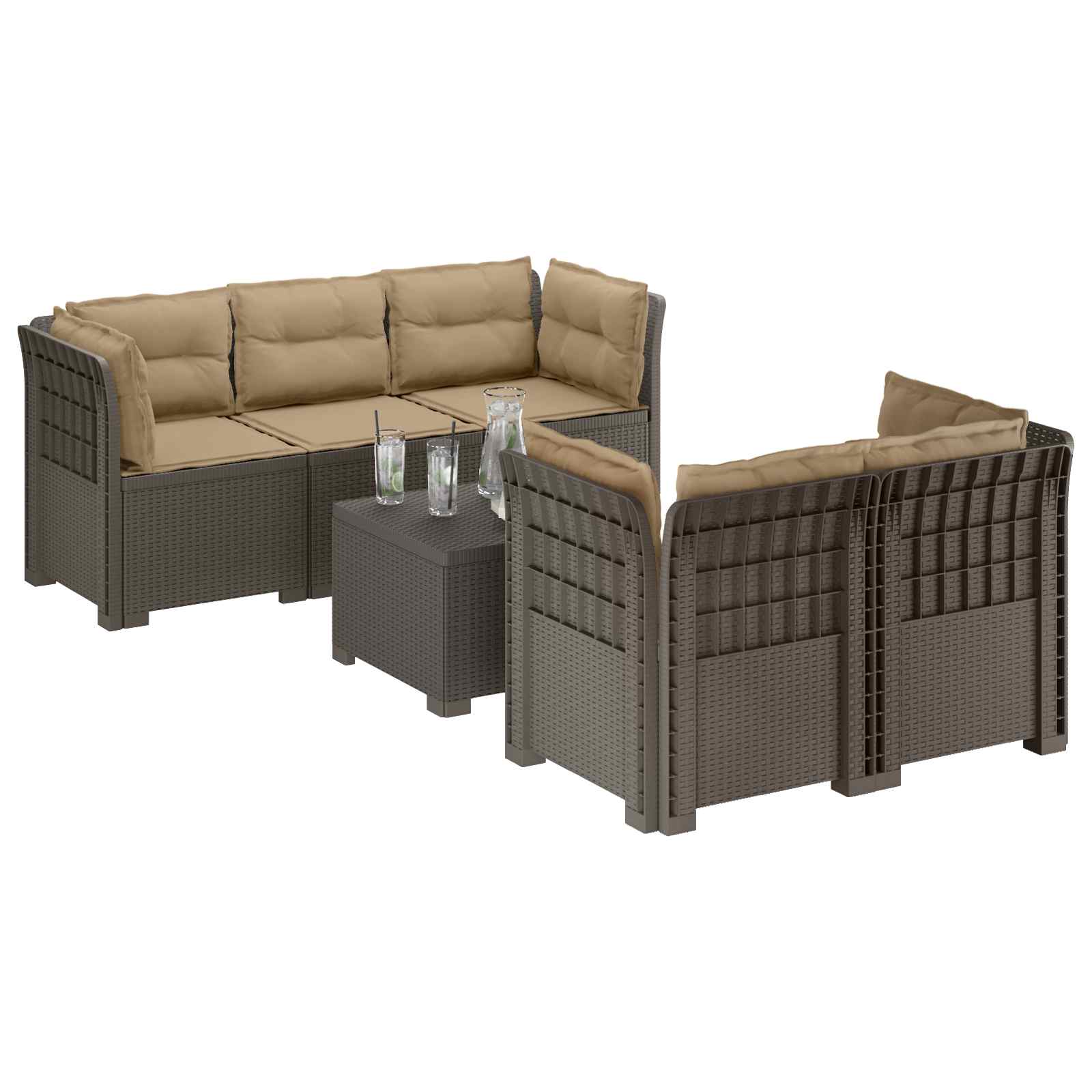Divano da Giardino 5 Posti con Cuscini Stile Rattan PP | homemem39