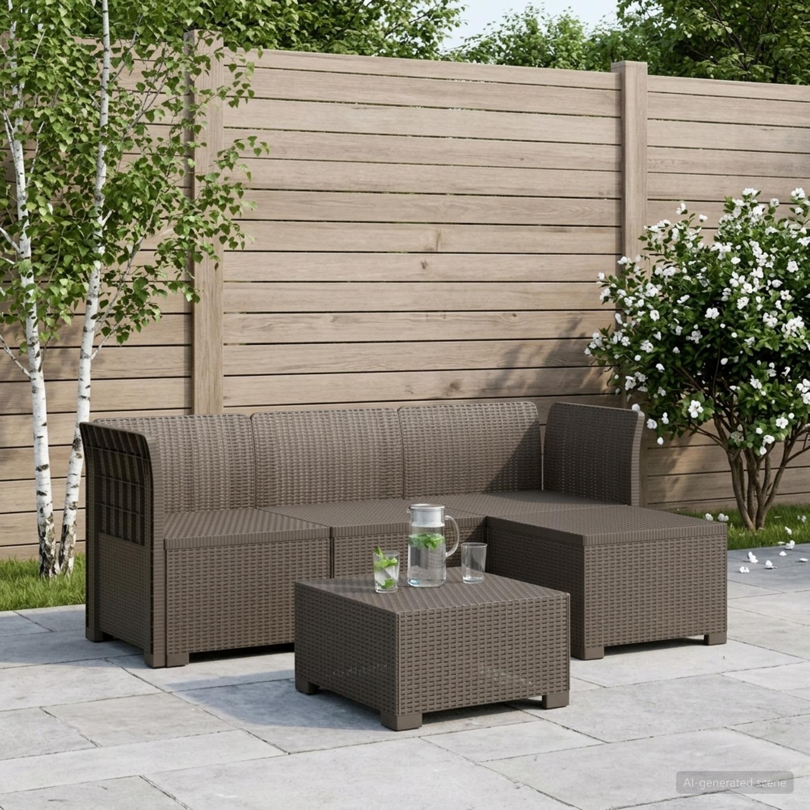 Divano da giardino 4 posti aspetto rattan PP Grigio Chiaro | homemem39