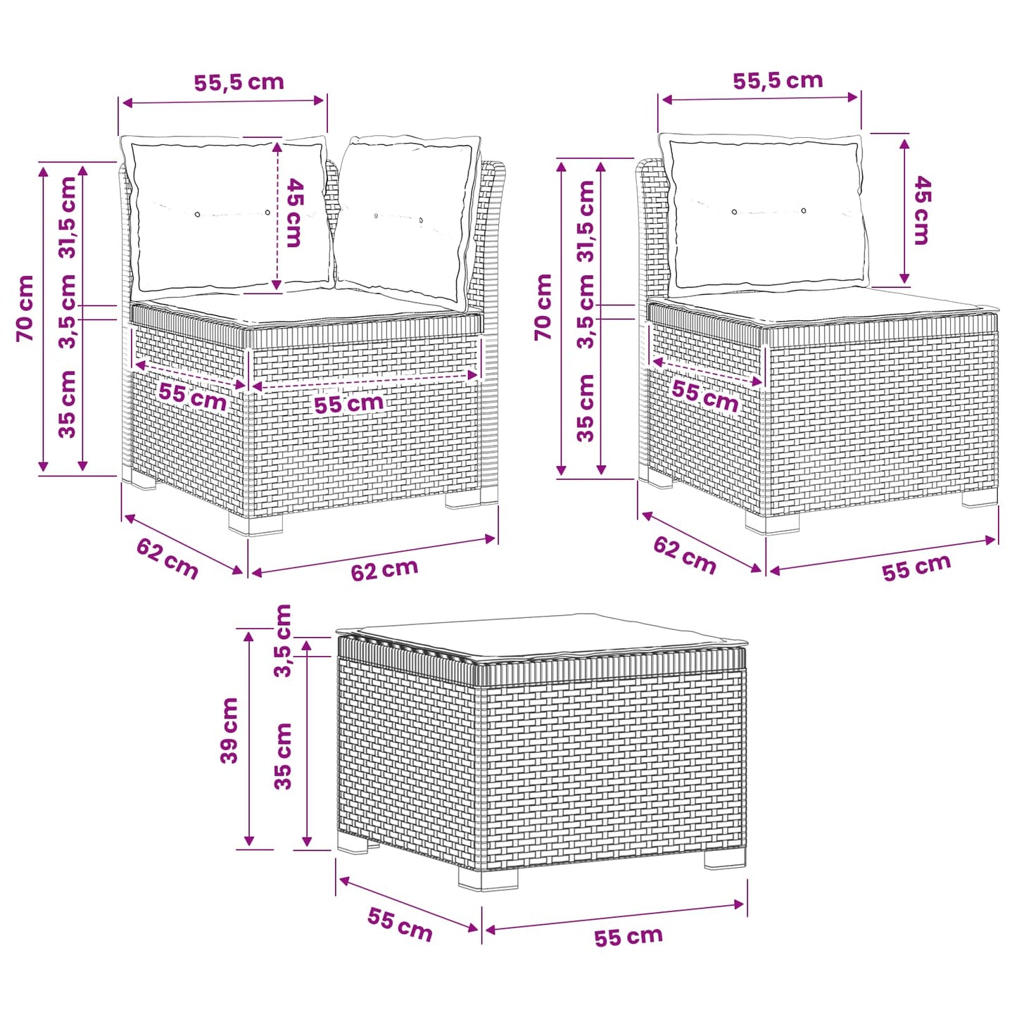 Divano da giardino 4 posti con cuscini aspetto rattan PP Bianco | homemem39