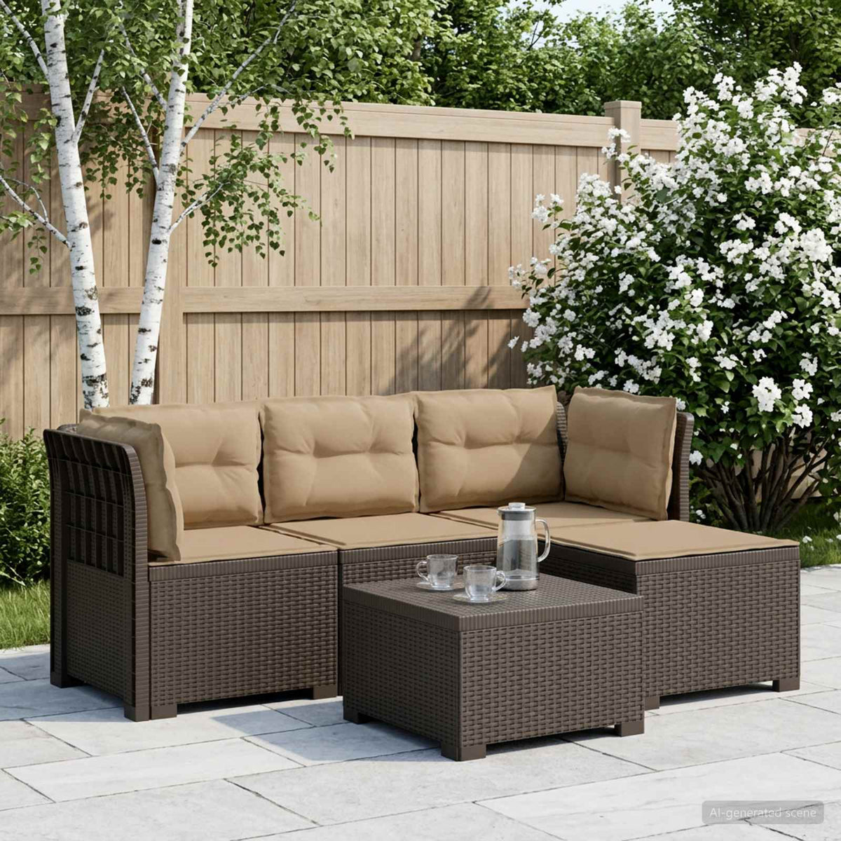 Divano da giardino 4 posti con cuscini aspetto rattan PP | homemem39