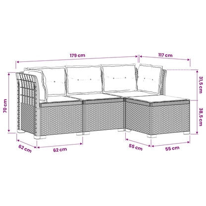 Divano da giardino 4 posti con cuscini aspetto rattan PP | homemem39