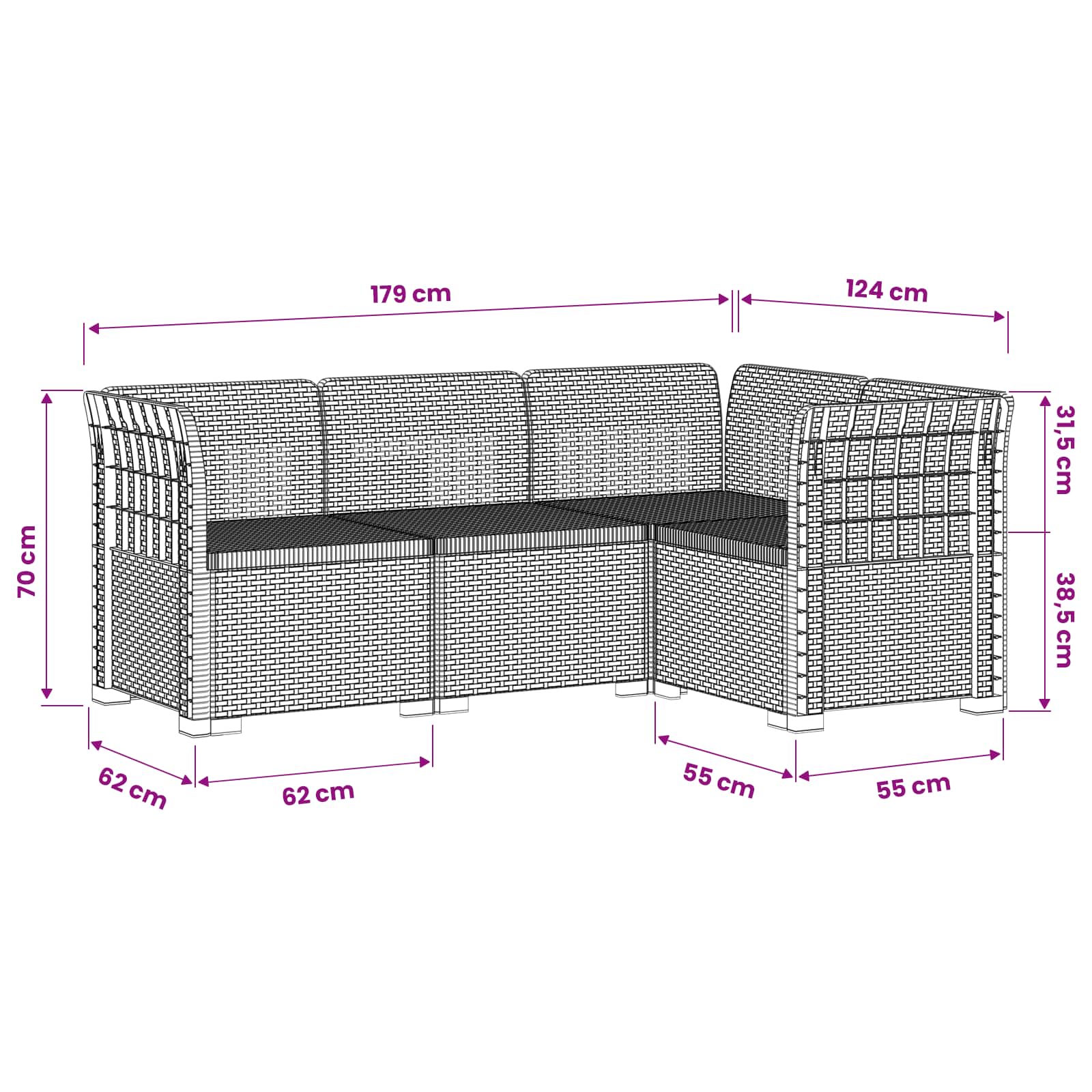 Divano da Giardino 4 Posti Aspetto Rattan PP Bianco | homemem39