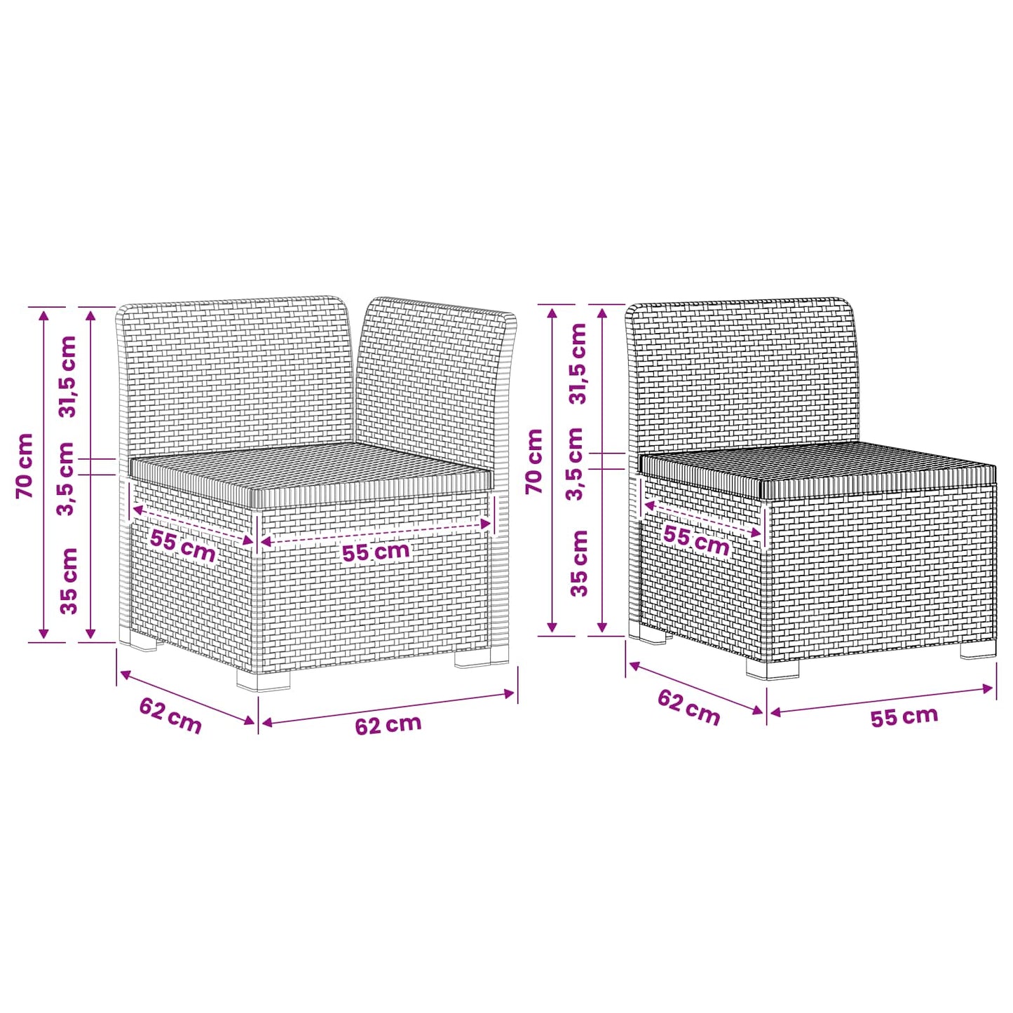Divano da Giardino 4 Posti Aspetto Rattan PP Bianco | homemem39