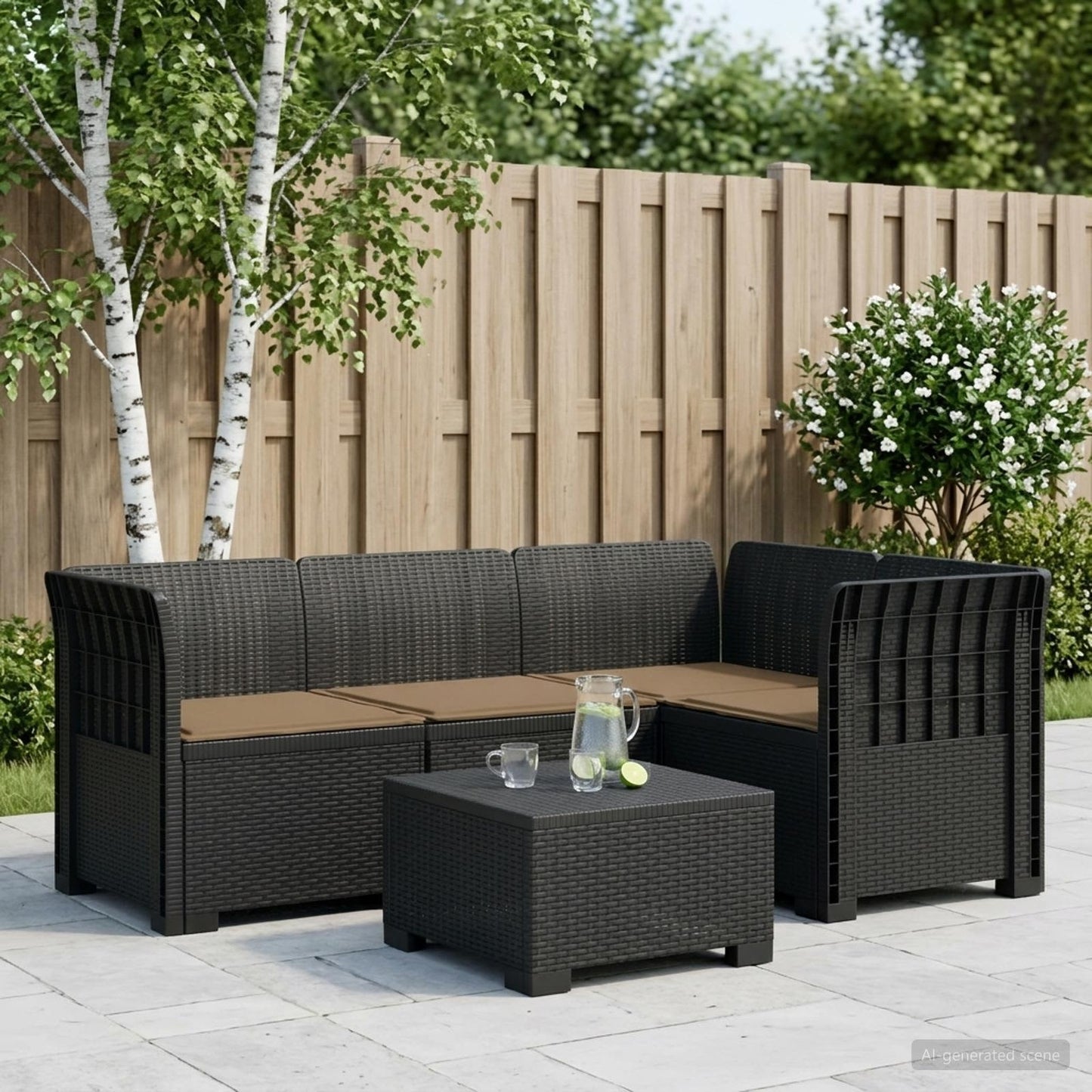Divano da Giardino 4 Posti con Cuscini Aspetto Rattan PP | homemem39