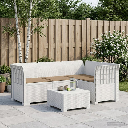Divano da Giardino 4 Posti con Cuscini Aspetto Rattan PP Bianco | homemem39