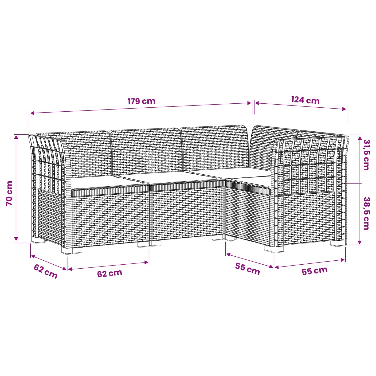 Divano da Giardino 4 Posti con Cuscini Aspetto Rattan PP Bianco | homemem39
