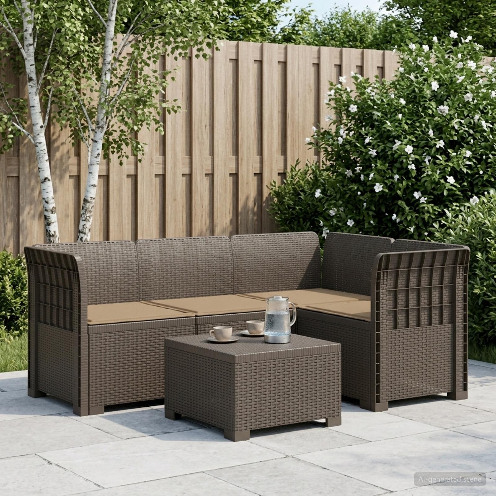 Divano da Giardino 4 Posti con Cuscini Aspetto Rattan PP | homemem39