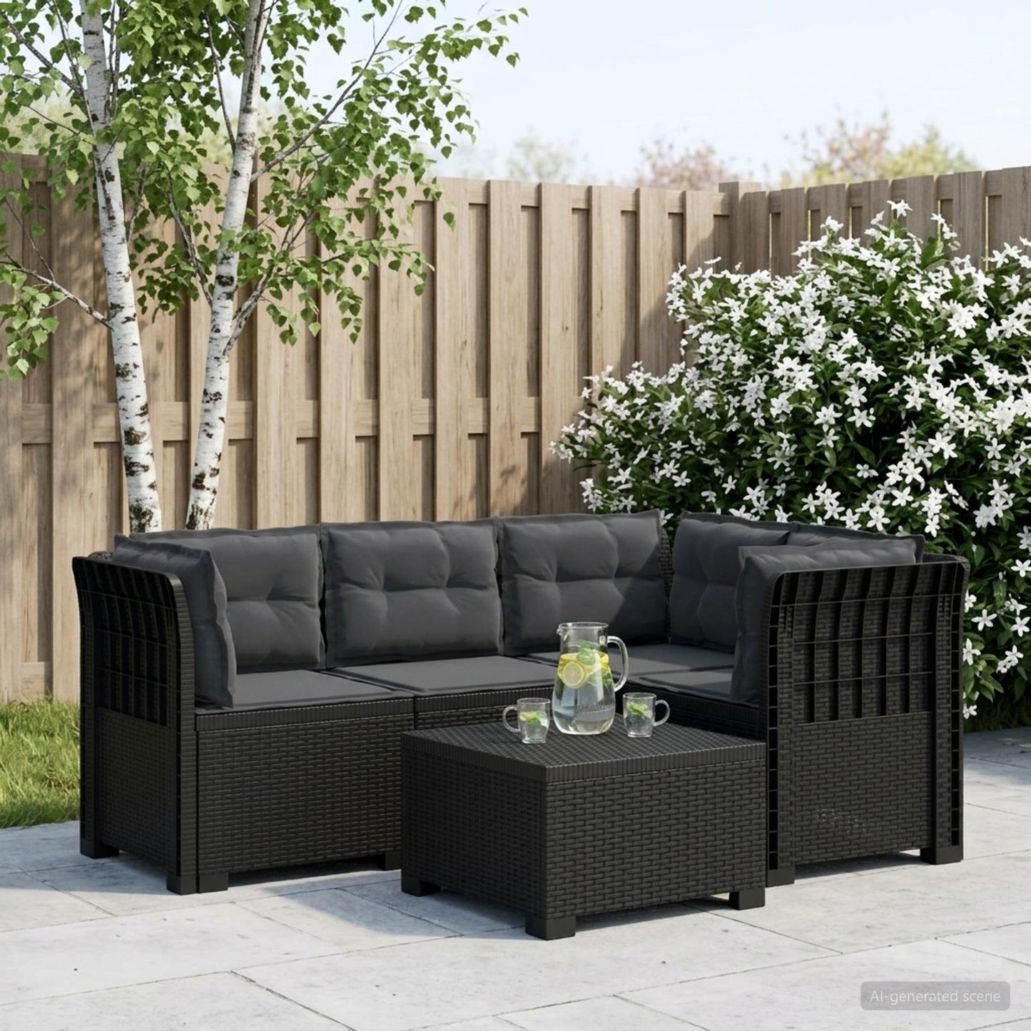 Divano da Giardino 4 Posti con Cuscini Aspetto Rattan PP | homemem39