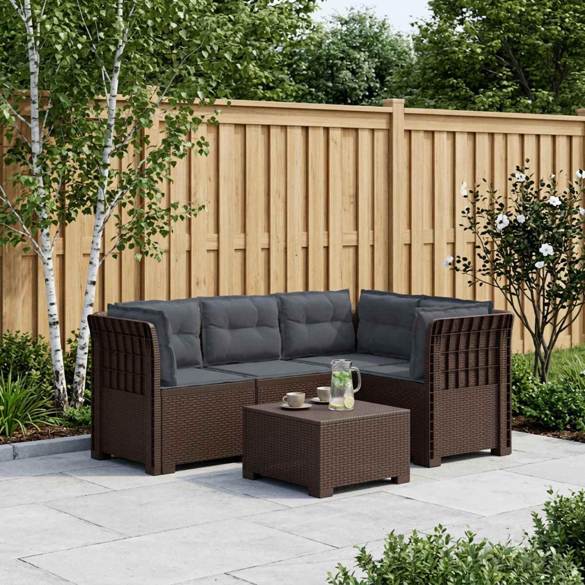 Divano da Giardino 4 Posti con Cuscini Aspetto Rattan PP | homemem39