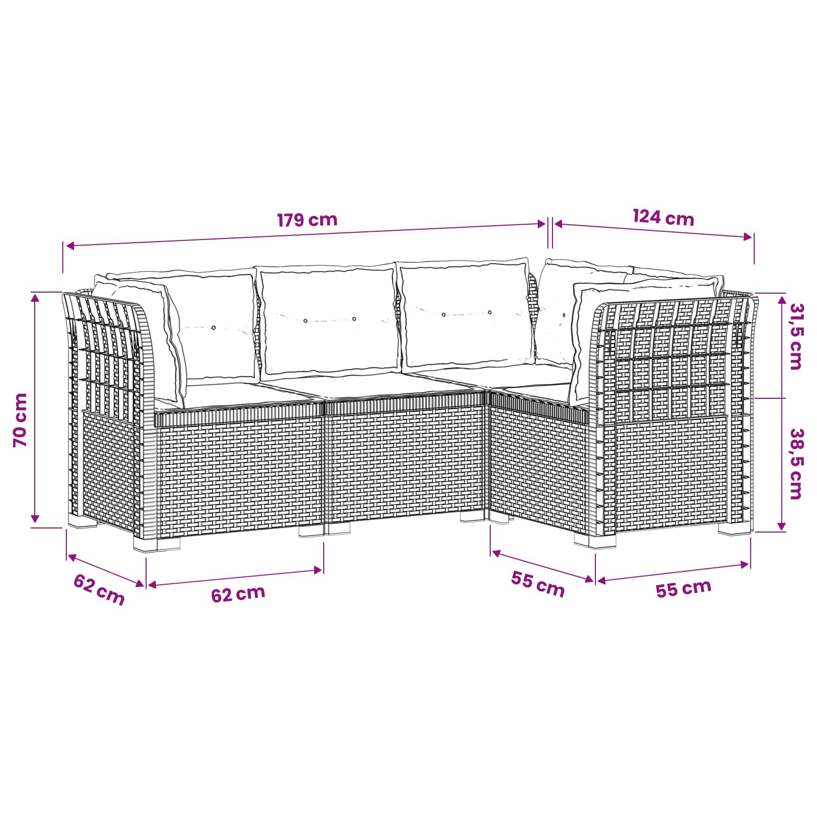 Divano da Giardino 4 Posti con Cuscini Aspetto Rattan PP Bianco | homemem39