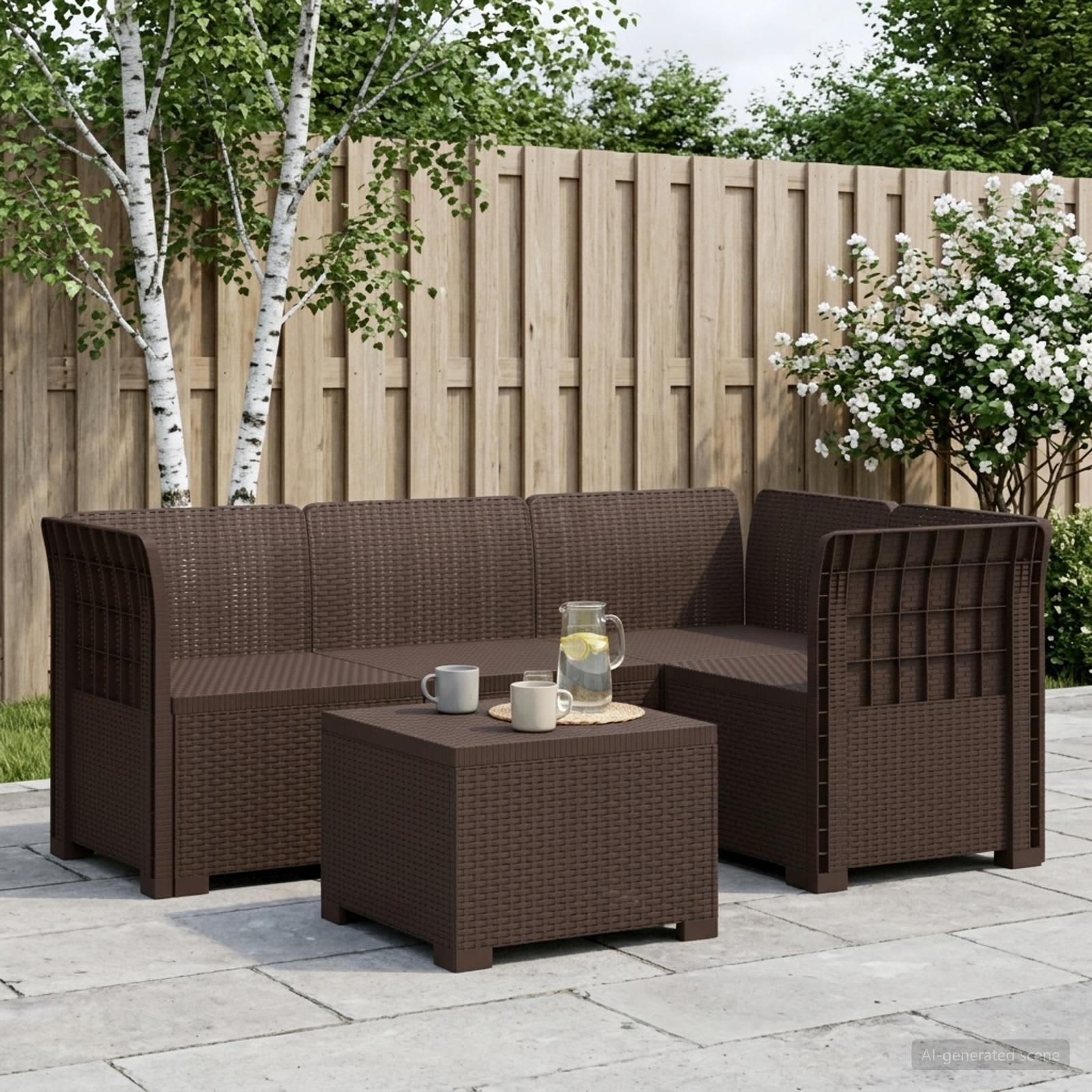 Divano da giardino 4 posti aspetto rattan PP Marrone | homemem39