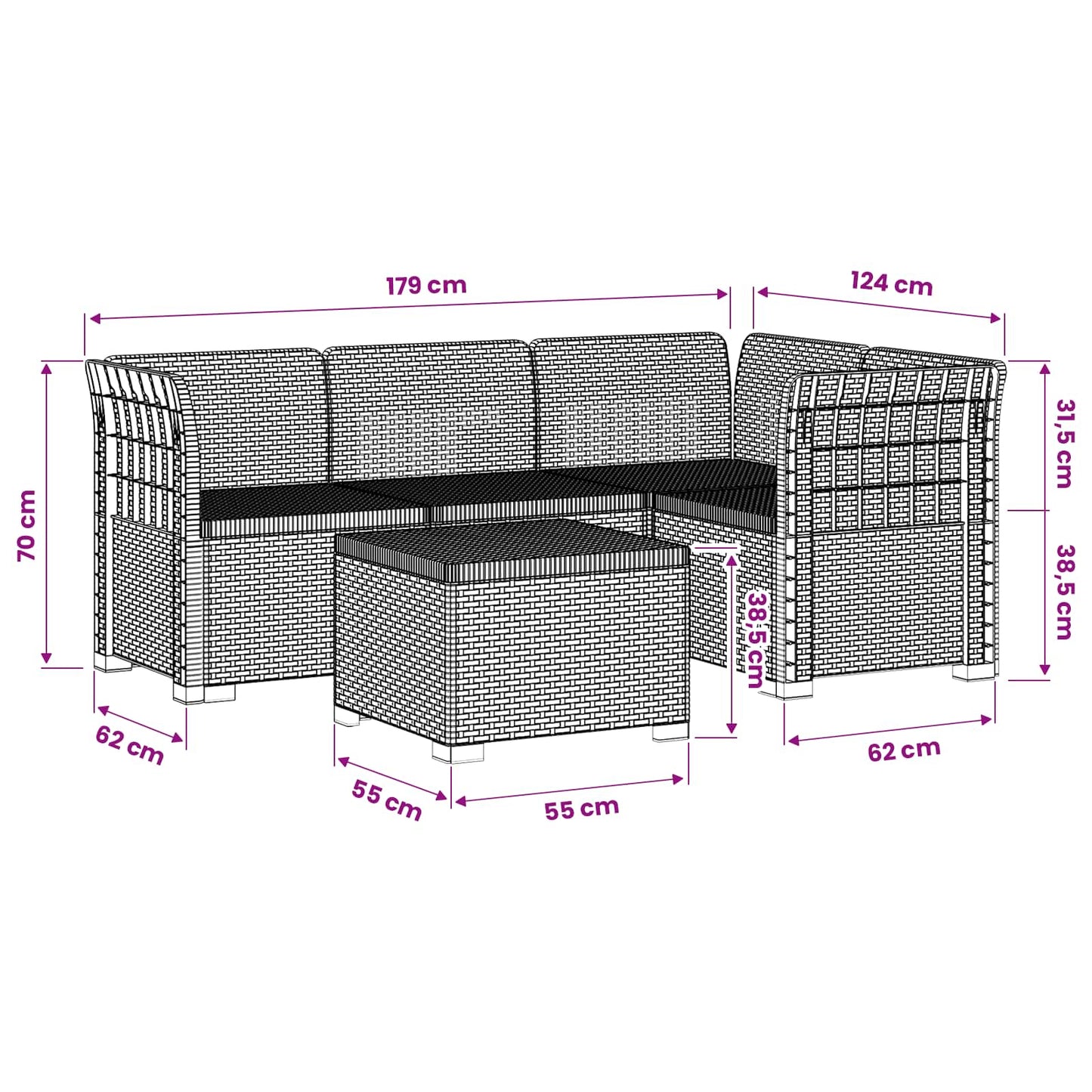 Divano da giardino 4 posti aspetto rattan PP Marrone | homemem39