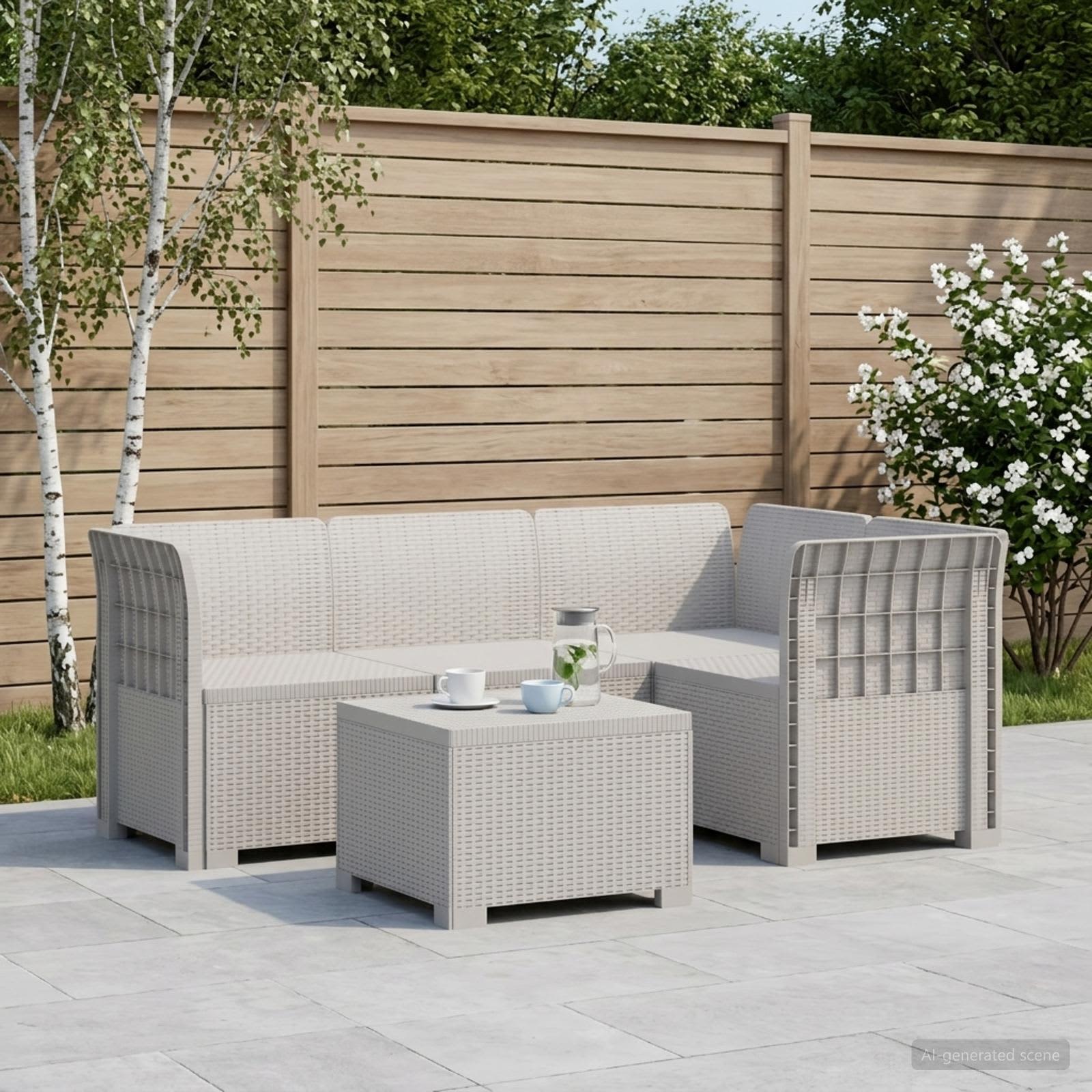 Divano da giardino 4 posti aspetto rattan PP Bianco | homemem39