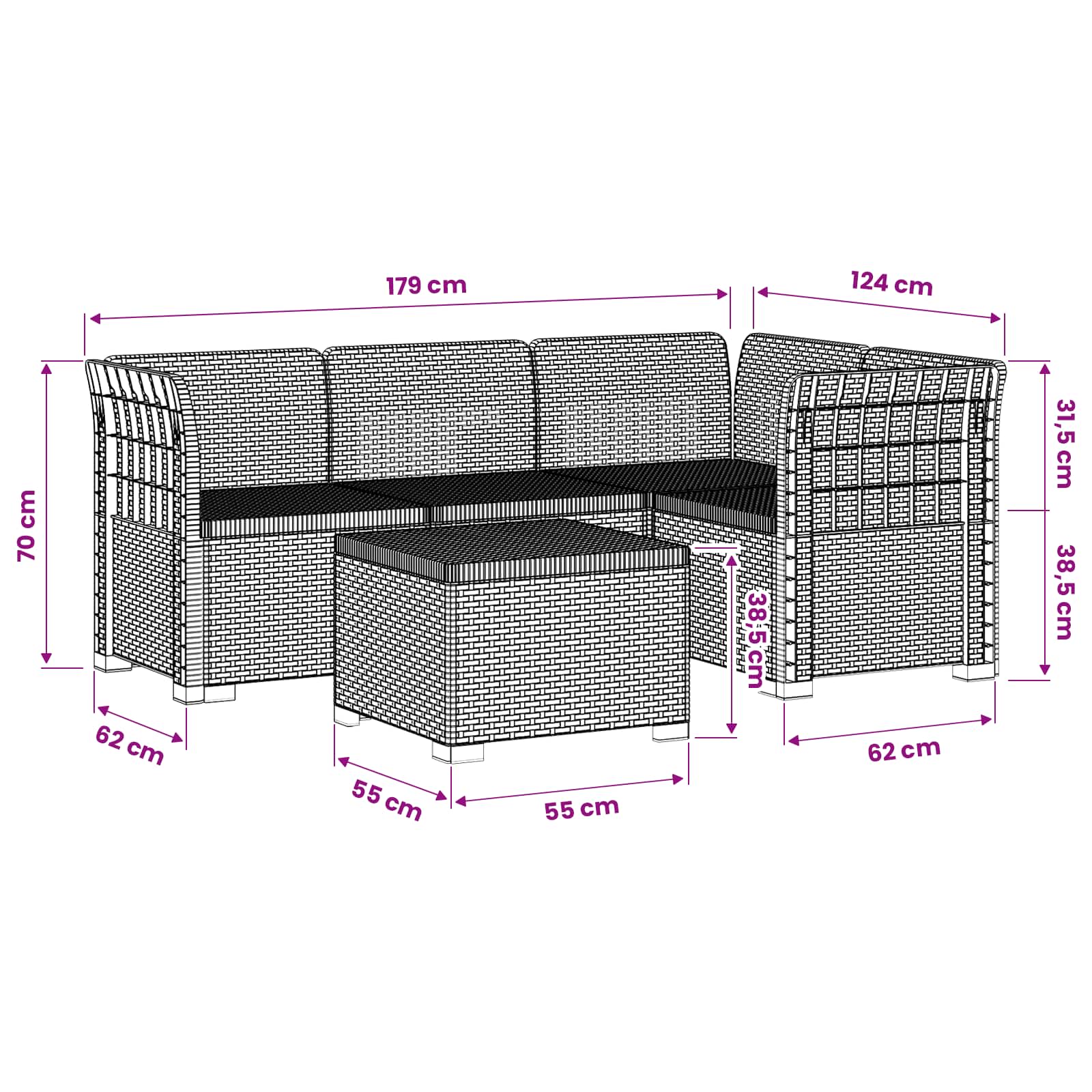 Divano da giardino 4 posti aspetto rattan PP Bianco | homemem39