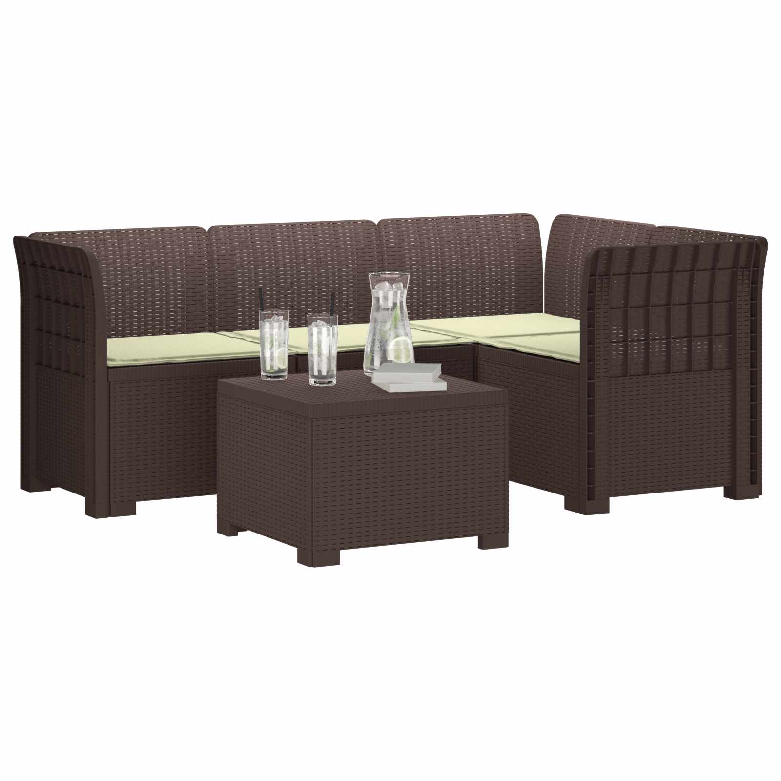 Divano da giardino 4 posti con cuscini aspetto rattan PP | homemem39