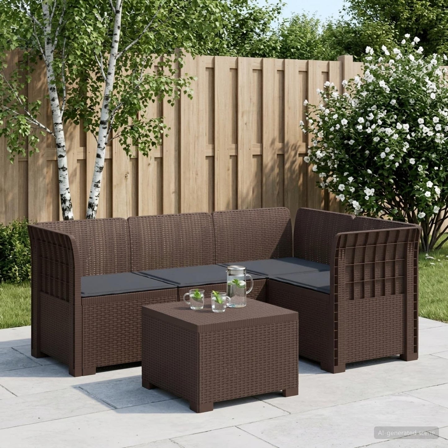 Divano da giardino 4 posti con cuscini aspetto rattan PP | homemem39