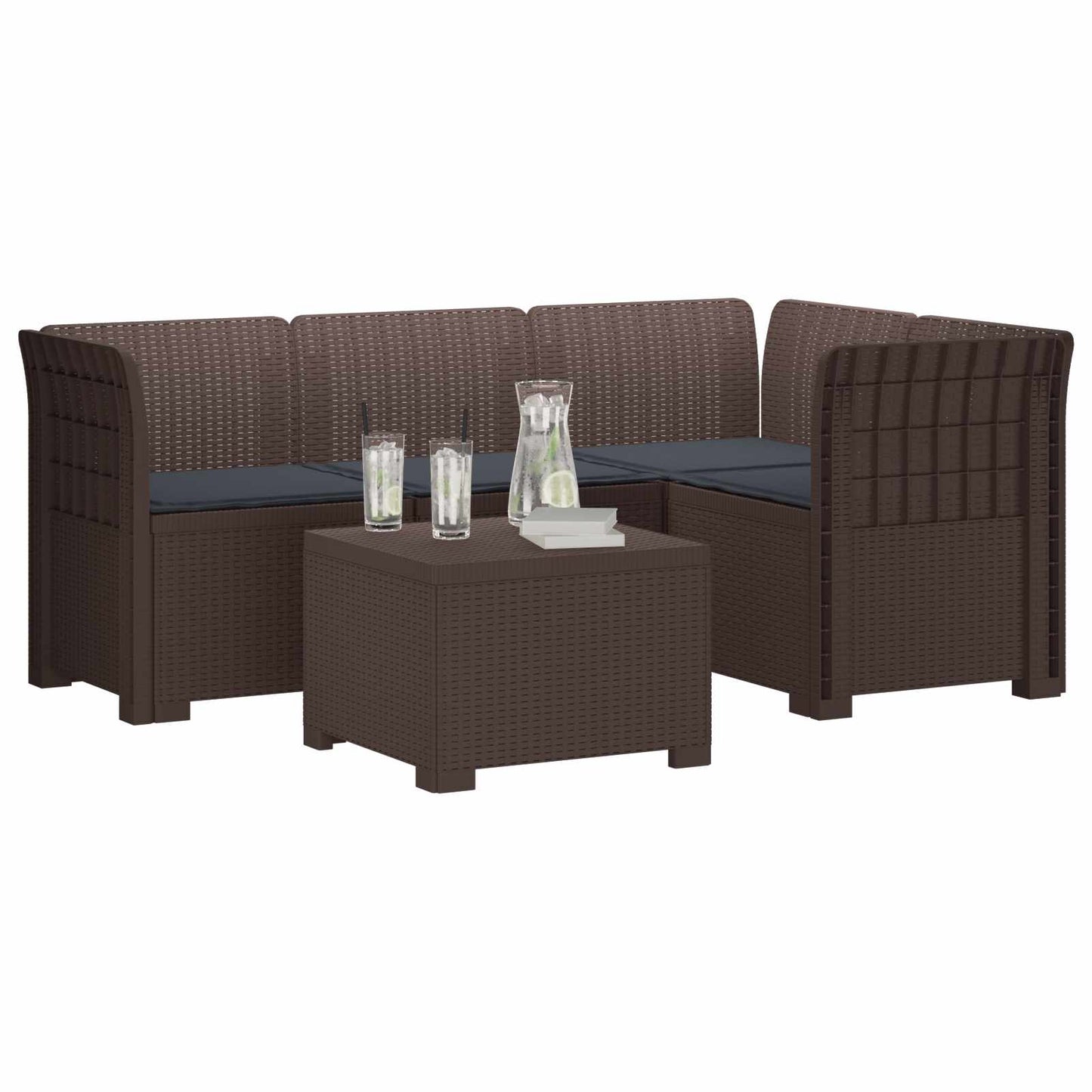 Divano da giardino 4 posti con cuscini aspetto rattan PP | homemem39