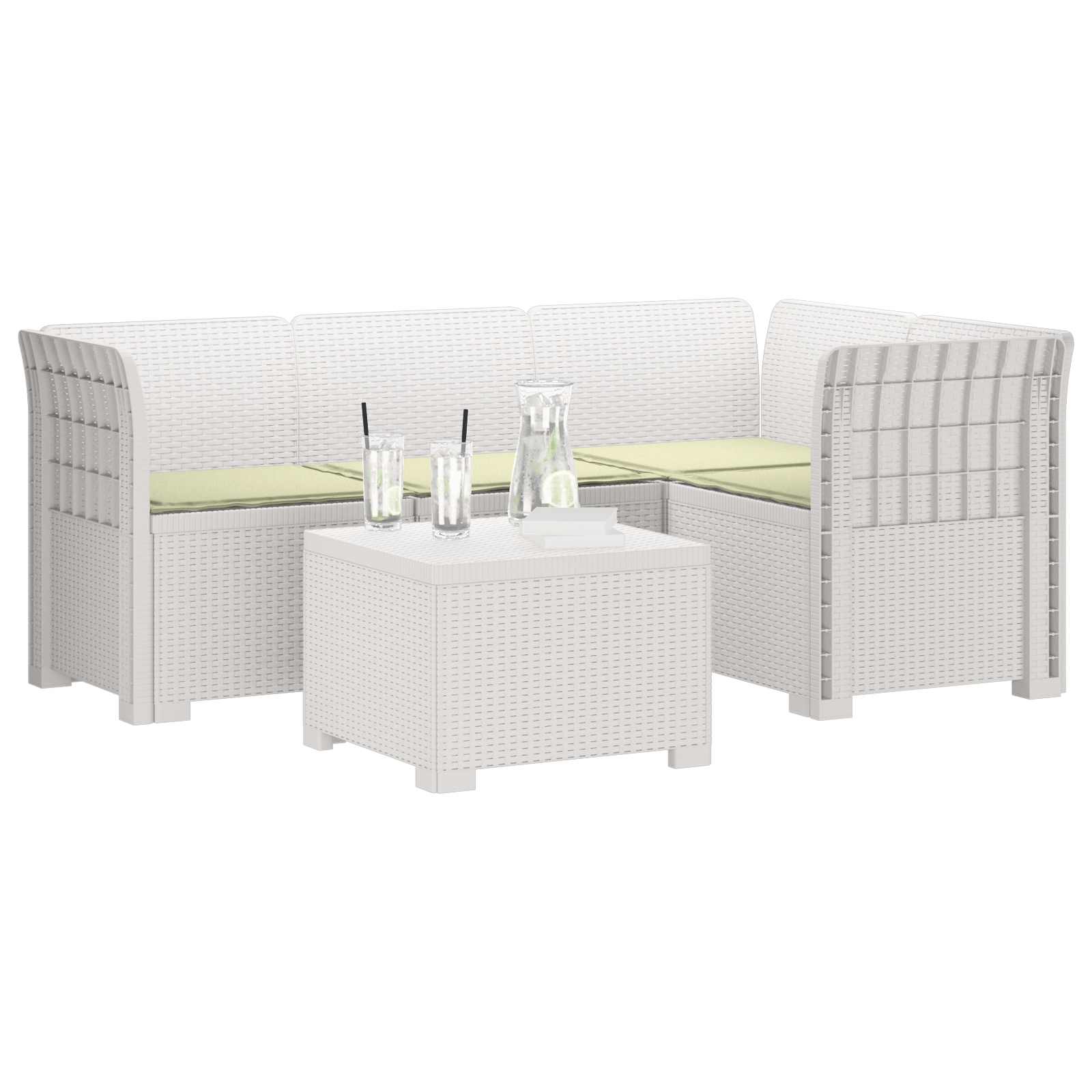 Divano da giardino 4 posti con cuscini aspetto rattan PP Bianco | homemem39