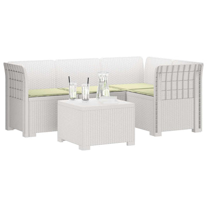 Divano da giardino 4 posti con cuscini aspetto rattan PP Bianco | homemem39