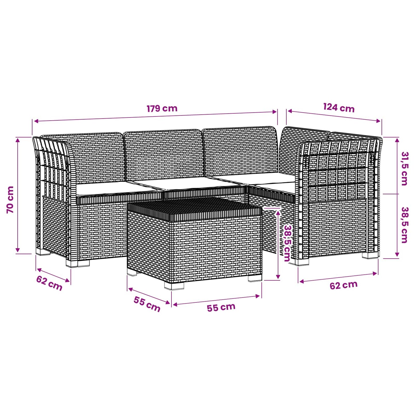 Divano da giardino 4 posti con cuscini aspetto rattan PP Bianco | homemem39