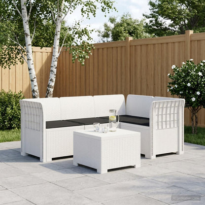 Divano da giardino 4 posti con cuscini aspetto rattan PP Bianco | homemem39
