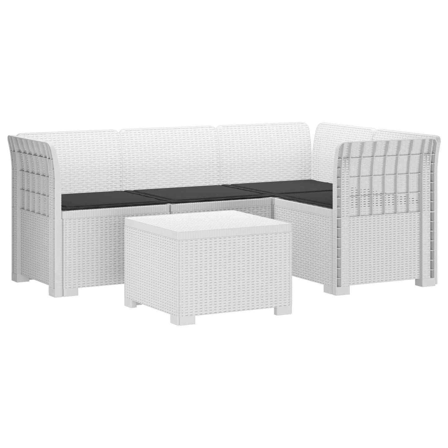 Divano da giardino 4 posti con cuscini aspetto rattan PP Bianco | homemem39