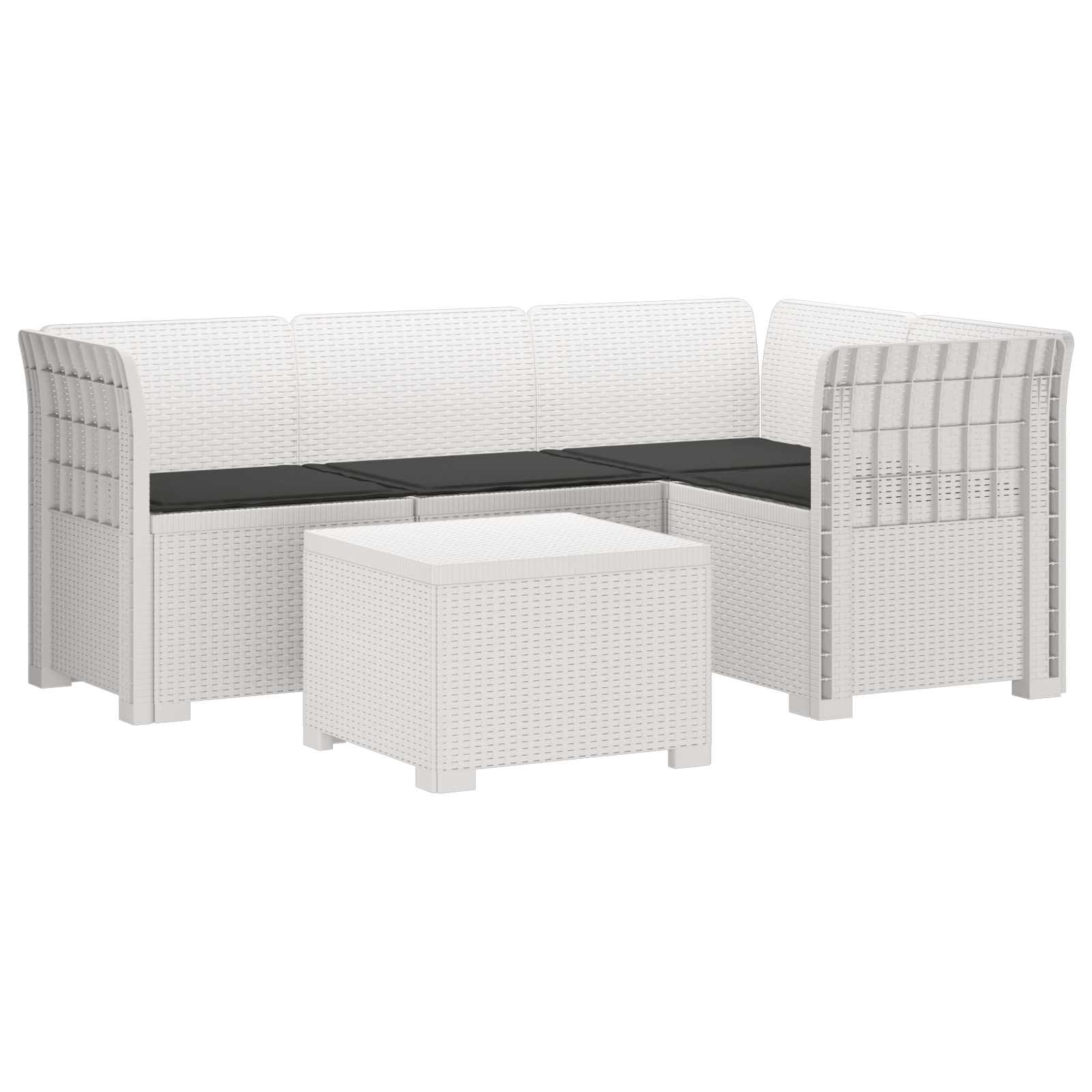 Divano da giardino 4 posti con cuscini aspetto rattan PP Bianco | homemem39
