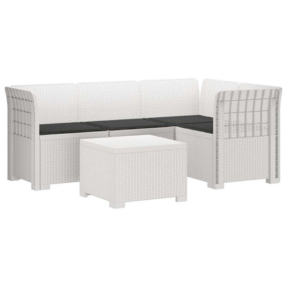 Divano da giardino 4 posti con cuscini aspetto rattan PP Bianco | homemem39