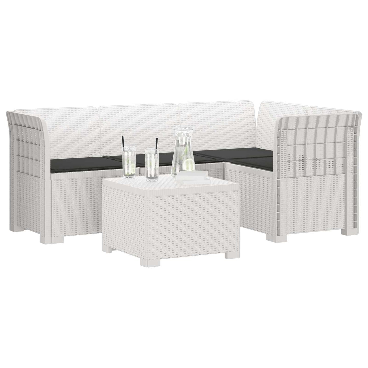 Divano da giardino 4 posti con cuscini aspetto rattan PP Bianco | homemem39