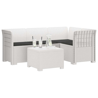 Divano da giardino 4 posti con cuscini aspetto rattan PP Bianco | homemem39