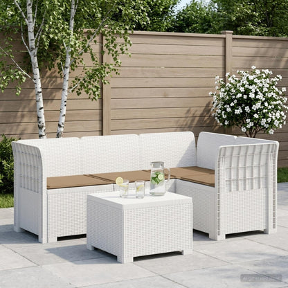 Divano da giardino 4 posti con cuscini aspetto rattan PP Bianco | homemem39