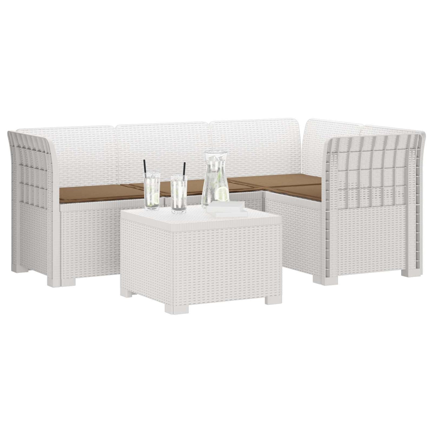 Divano da giardino 4 posti con cuscini aspetto rattan PP Bianco | homemem39