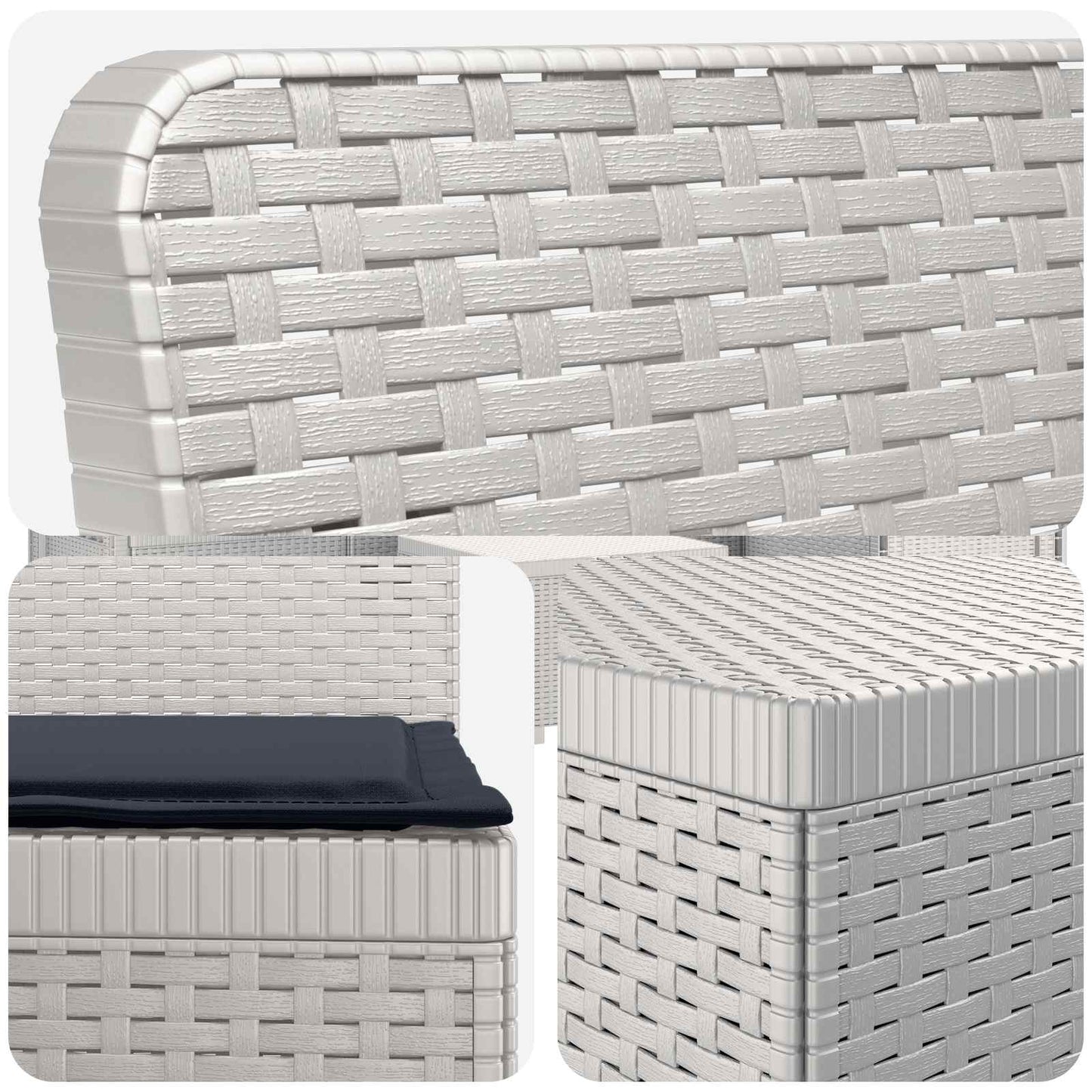 Divano da giardino 4 posti con cuscini aspetto rattan PP Bianco | homemem39