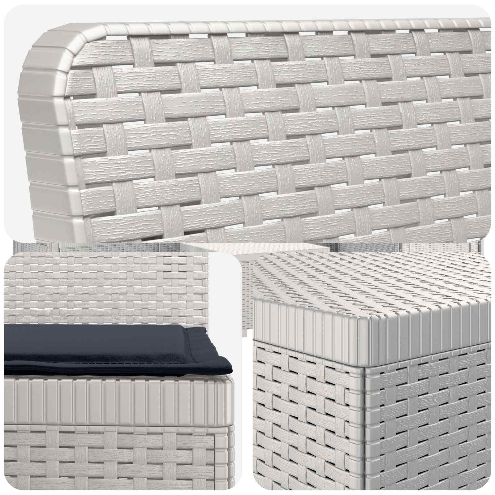 Divano da giardino 4 posti con cuscini aspetto rattan PP Bianco | homemem39