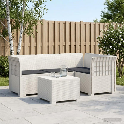 Divano da giardino 4 posti con cuscini aspetto rattan PP Bianco | homemem39