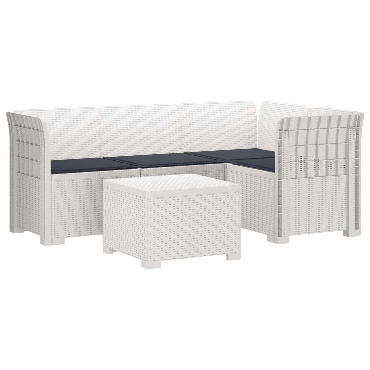 Divano da giardino 4 posti con cuscini aspetto rattan PP Bianco | homemem39