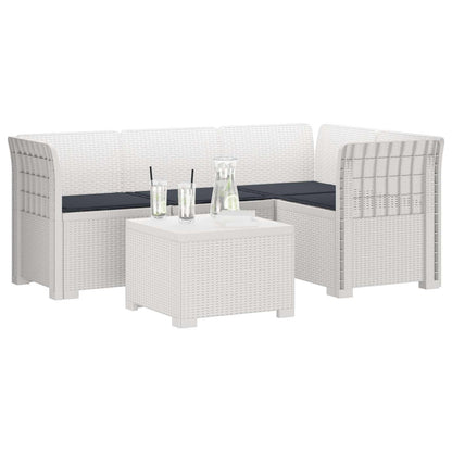 Divano da giardino 4 posti con cuscini aspetto rattan PP Bianco | homemem39