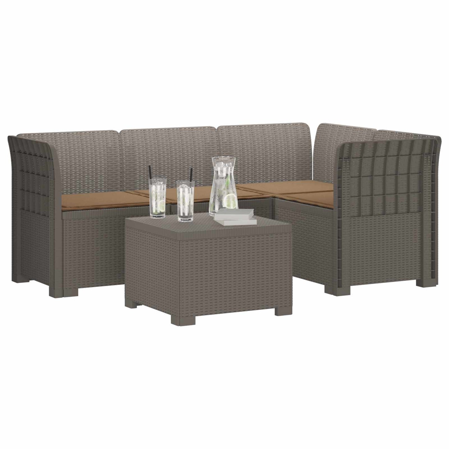 Divano da giardino 4 posti con cuscini aspetto rattan PP | homemem39