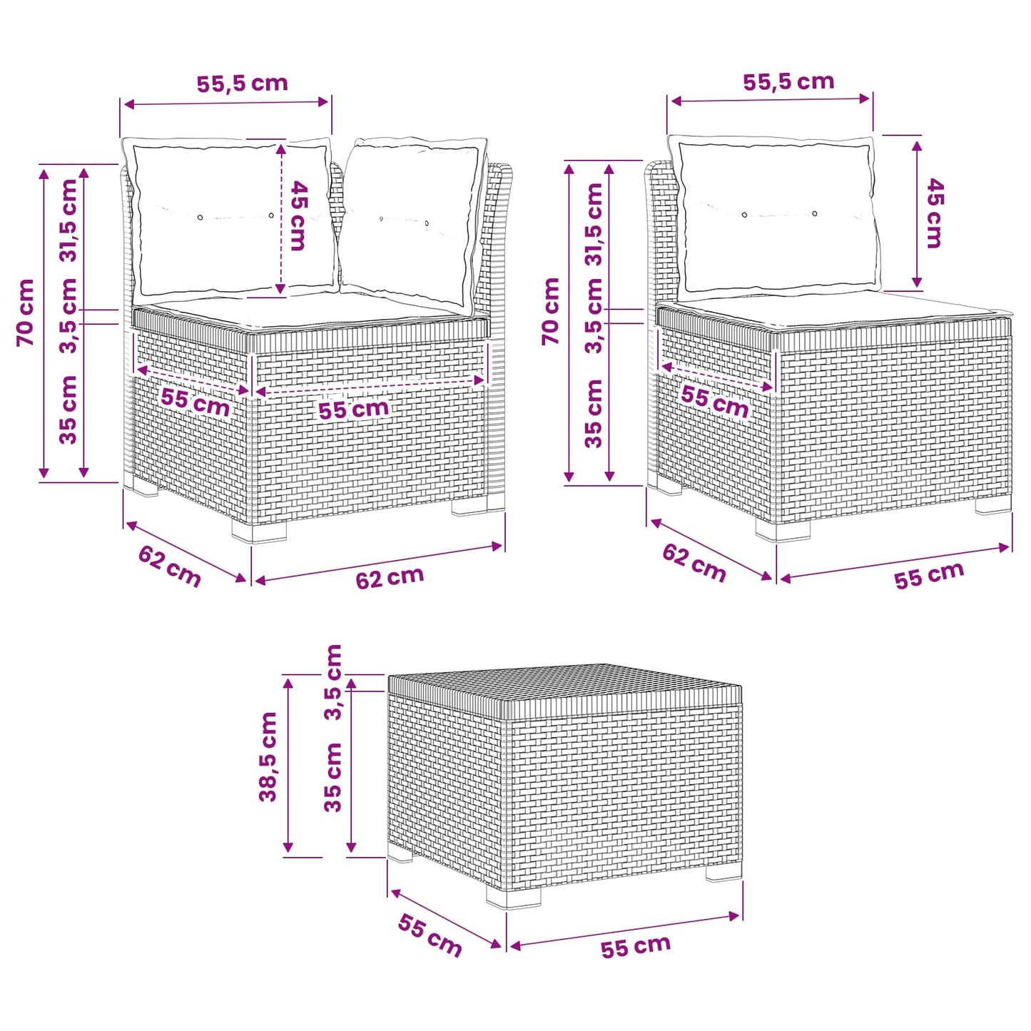 Divano da giardino 4 posti con cuscini aspetto rattan PP | homemem39