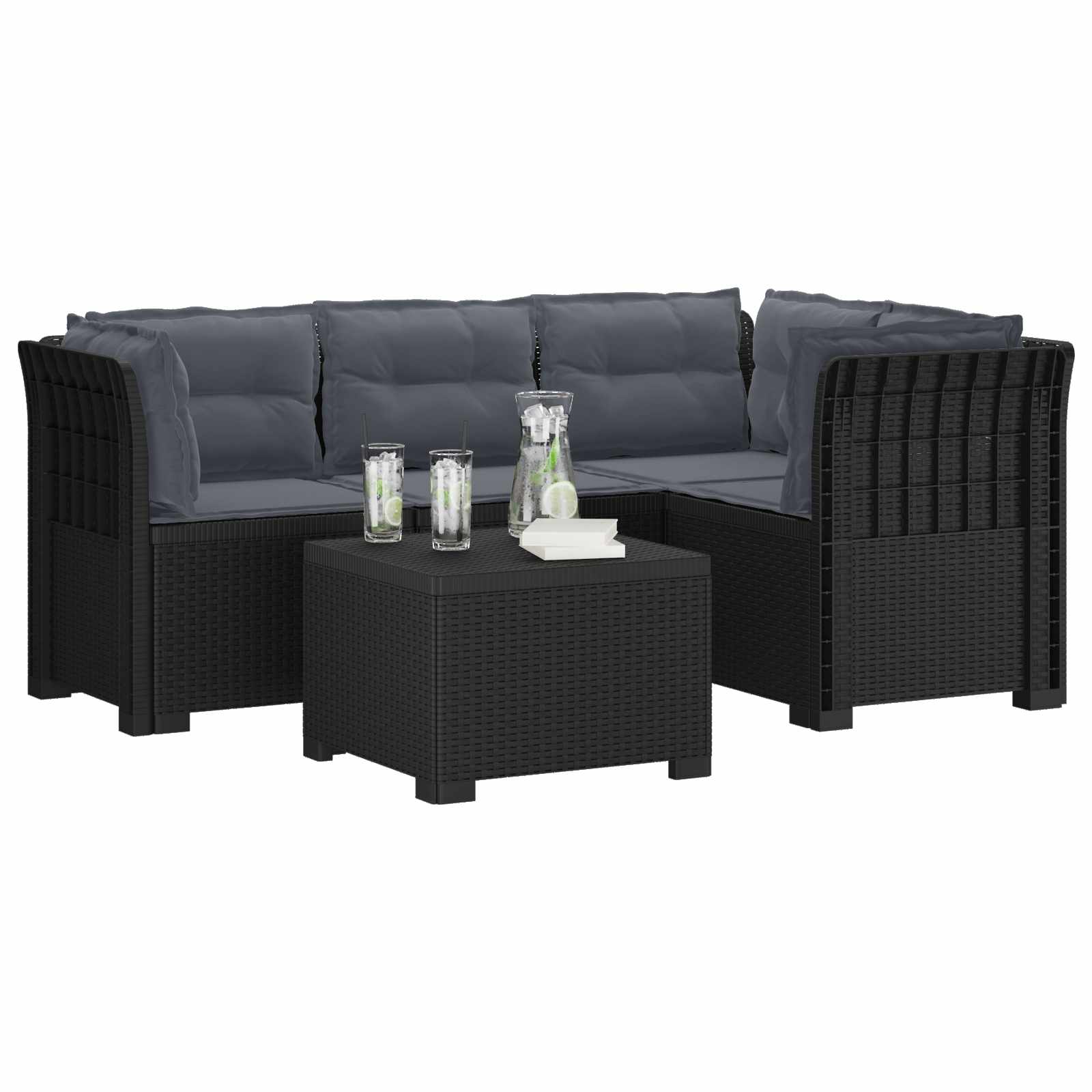 Divano da giardino 4 posti con cuscini aspetto rattan PP | homemem39