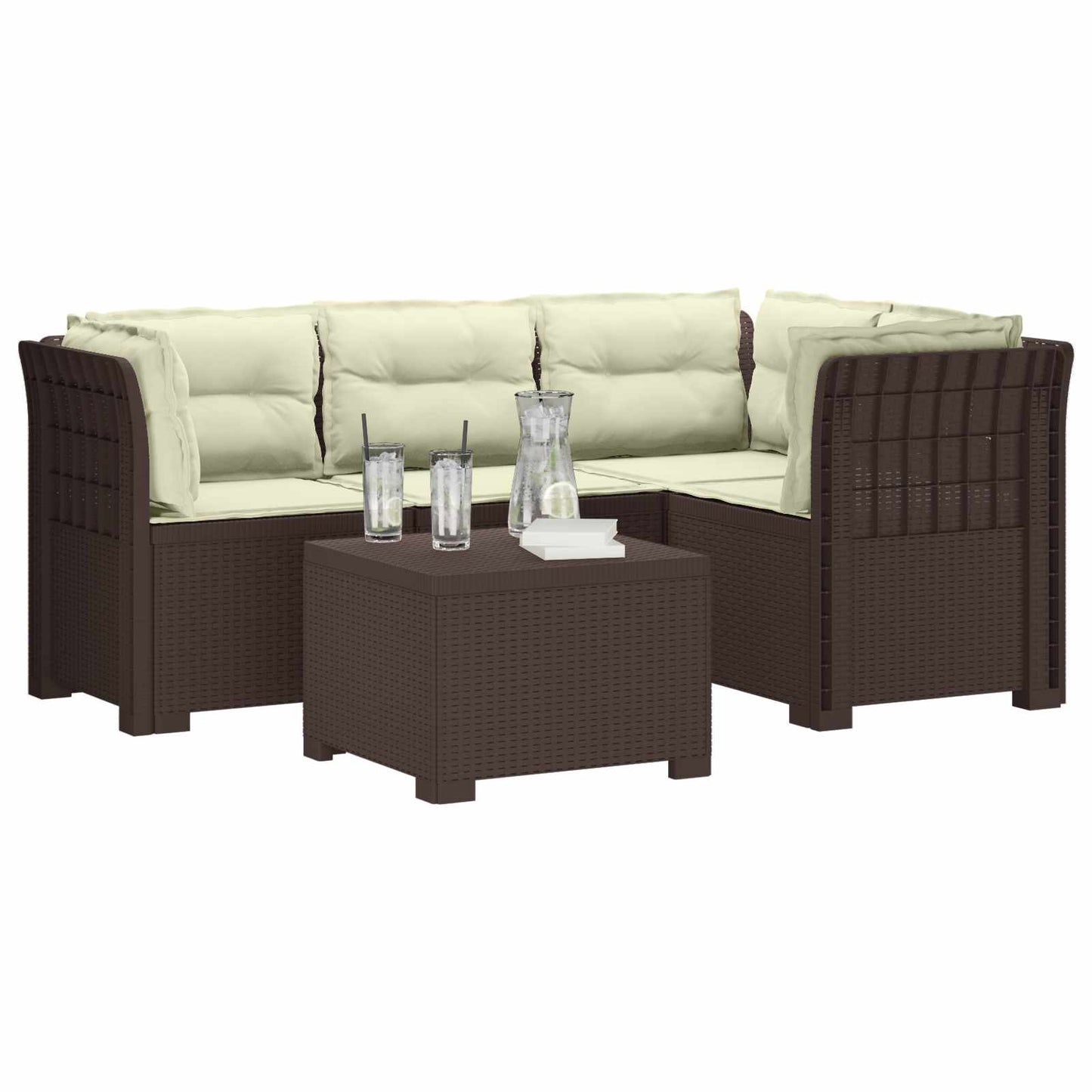 Divano da giardino 4 posti con cuscini aspetto rattan PP | homemem39