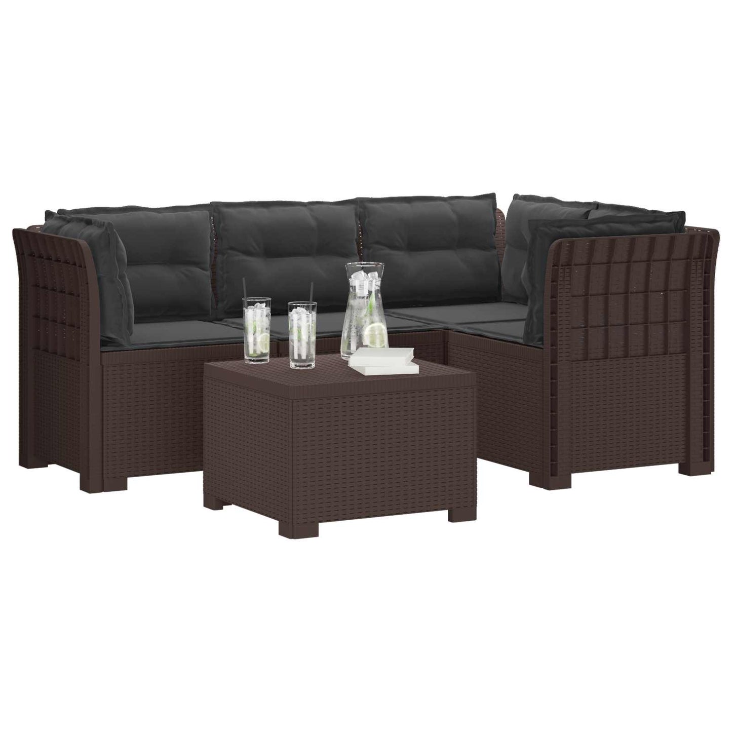 Divano da giardino 4 posti con cuscini aspetto rattan PP | homemem39