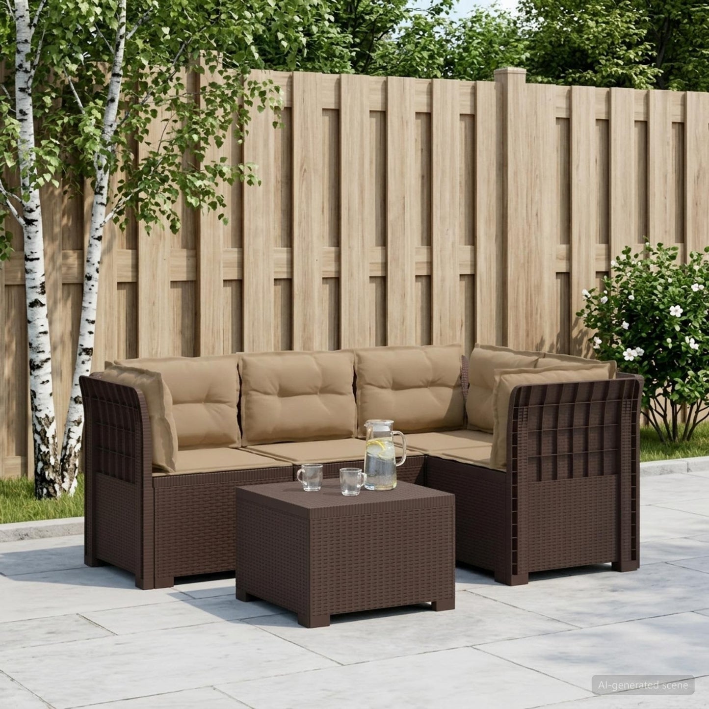 Divano da giardino 4 posti con cuscini aspetto rattan PP | homemem39