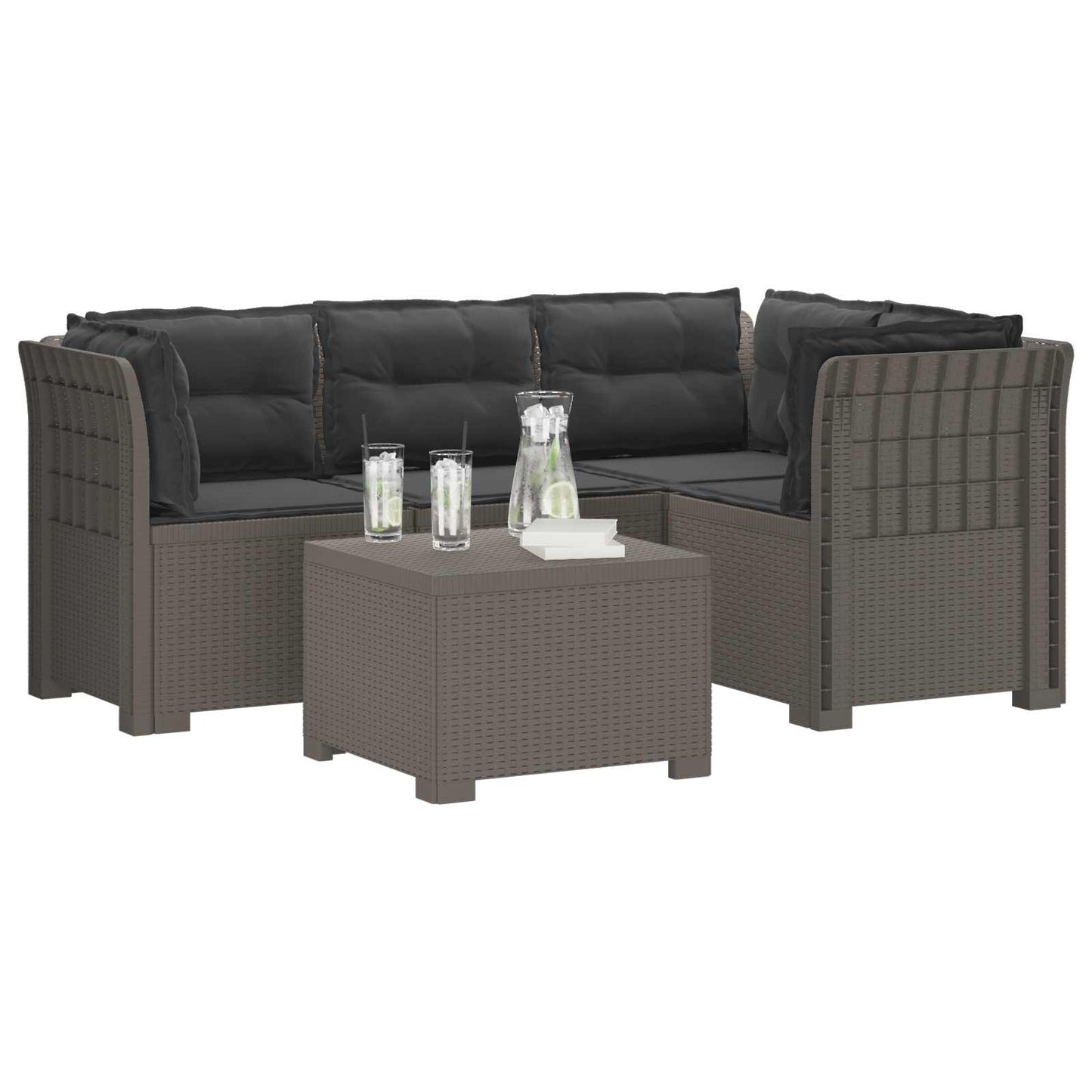 Divano da giardino 4 posti con cuscini aspetto rattan PP | homemem39